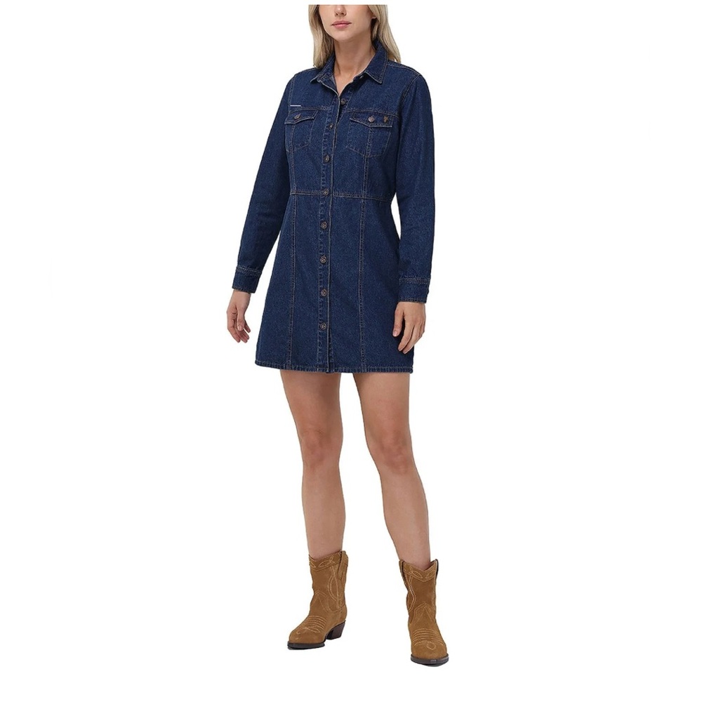 Frye Denim Mini Dress in Dark Wash Blue - Picture 3 of 8